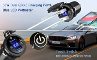 Chargeur double USB Type A 12-24V QC3.0 avec interrupteur tactile ON/OFF, voltmètre étanche pour voiture, bateau, marine, bus, camion, golf