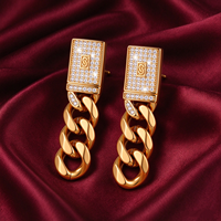 Boucles d'oreilles pendantes et clous d'oreilles Monaco en argent massif 925 plaqué or 14K avec moissanite taille brillant qualité VVS1 et chaîne cubaine Miami