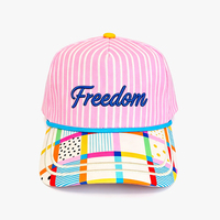 Casquette de baseball structurée à 5 panneaux avec logo brodé 3D personnalisé, motif rayé et à carreaux, color block, avec cordon, fabricant BSCI