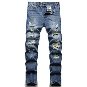 Custom Design Soft Stacked Denim Jeans hohe Taille Lones de Hombre Jeans Ripped Striped Trendy Herren Jeans