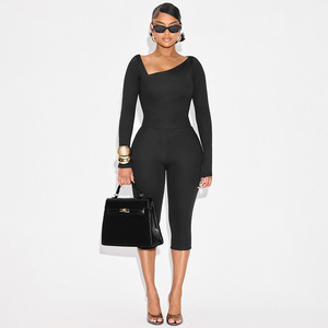 Wanita 2025 musim gugur 2 potong Set Soild lengan panjang atasan Crop celana Capri dua potong Set baju olahraga - Product Image 4