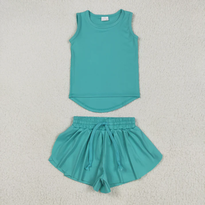 Wholesale Kids Toddler Girls Yoga Wear Summer 2 Piece Outfit Solid Sleeveless Tank Tops with Butterfly Shorts Athletic Sets - Product Image 5