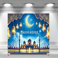 Housse de fond d'arche carrée pour mosquée, thème Aïd Moubarak, bleu et or, double face, pour cérémonie et fête, personnalisable