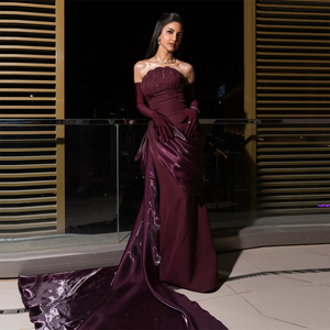 Robe de soirée sirène en satin bordeaux de luxe Jancember LSZ608 avec surjupe - Product Image 1