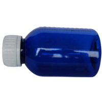Flacon de sirop contre la toux en plastique PET bleu ambré de 120 ml pour l'emballage pharmaceutique avec bouchon inviolable et gobelet doseur en PP