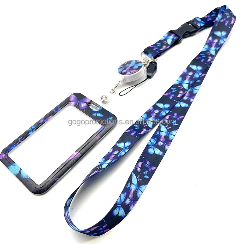 Super hard sliding cover card holder work card with two cards double-sided transparent tape lanyard customizable for wholesale