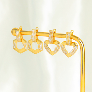 Luxury Brazilian Zirconia <b>Dangle</b> <b>Earrings</b> 21k <b>Gold</b> Plated Fashion Geometric Drop <b>Earring</b> for Women Daily Party - Product Image 2