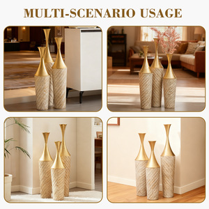 Set di 3 vasi da terra in metallo artigianali, oro e bianco, testurizzati, alti 27, 56, 31, 5, 35, 43 pollici, per soggiorno e ingresso. - Product Image 6