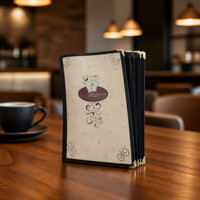 Porte-menu accordéon A4 en PVC, 10/12 plis, pour restaurant, avec coins dorés, logo personnalisé disponible