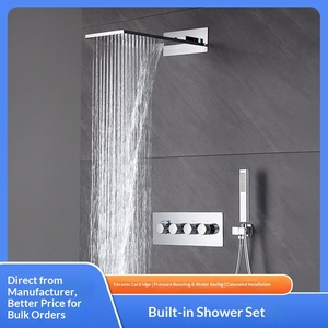 Copper In-wall Ceiling-mounted Thermostatic Smart Faucets Shower <b>Set</b> Chrome Rainfall <b>Spray</b> Modern Simple Design Home Use - Product Image 3