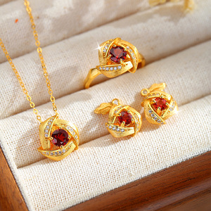 Ensemble collier et boucles d'oreilles en argent sterling S925 avec améthyste naturelle pour femme, bijoux de fiançailles, design rose, citrine haut de gamme, topaze - Product Image 1