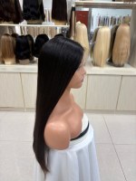 Vente directe usine : Cheveux humains vierges chinois pour perruques Lace Front, base transparente, longueur longue, bonnets petits et grands, densité 150%, toutes couleurs.