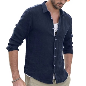 Camisa de Lino y Algodón de Lujo para Hombre, Estilo Retro con Cuello Alto, Cardigan Casual de Manga Larga, Transpirable y Antiencogimiento para Primavera - Product Image 1