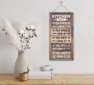 Décoration murale amusante pour cuisine de ferme, panneau de règles de cuisine en bois poli fait à la main - Product Image 3