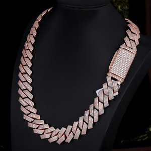 Großhandels preis Schweres Silber Wiegen 20mm 4 Reihen VVS Moissan ite Diamond <span class=keywords><strong>Rose</strong></span> <span class=keywords><strong>Gold</strong></span> Plated Kubanische Glieder kette für Mann Hip Hop Halskette - Product Image 2