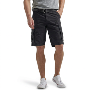 Shorts en jean cargo noirs pour hommes, taille mi-haute avec poches, style décontracté d'été, tissu respirant, délavage classique - Product Image 1
