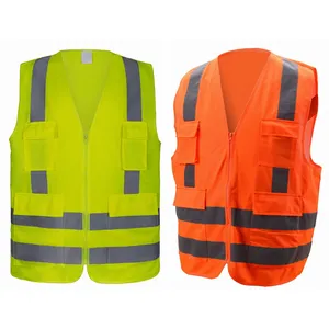 Safety Vests Hi Vis Vest 100% Polyester Solid High Visibility Reflective Custom Safety Vest With 4 Pockets 4 Bolsos Refletivo