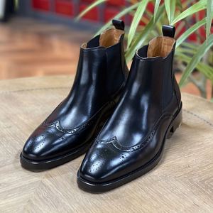 Botas Cuadradas para Hombre, Estilo Brogue, de Caña Baja, con Cordones, de Cuero Valentina, con Parches, Ligeras, Transpirables, Antideslizantes, para Oficina - Product Image 1