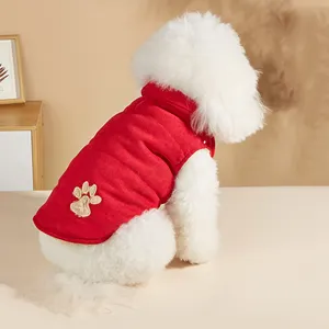 BOKHOUSE Pet Winter Product Red Corduroy Claw Embroidered Quilted Cotton Coat Dog Clothes Medium Size for Dog Teddy Coat