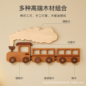 Perchero de pared de madera con forma de tren y ganchos para recibidor, organizador de abrigos y sombreros para habitación infantil - Product Image 5
