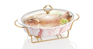 Estante de exhibición de buffet de boda personalizable de alta calidad con platos de frotamiento de cerámica ovalados para hoteles y restaurantes - Product Image 4