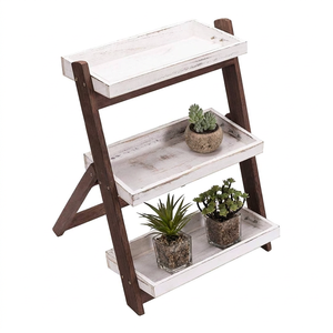 Vintage 3-Tier Luxury Freestanding Pre-Assembled Varnished Display Rack Designer Burnt Brown Wood <b>Shelves</b> for Garment Displays - Product Image 4