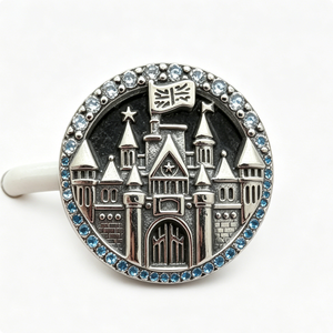 Colgante Circular de Castillo de Hadas en Aleación de Zinc Plateado con Cristales Azules, Amuleto de Recuerdo, Artesanía Metálica Fundida a Presión - Product Image 3