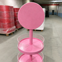 Présentoir cosmétique métallique léger sur pied à plusieurs niveaux avec porte-panneau pour magasin de détail et salon de beauté
