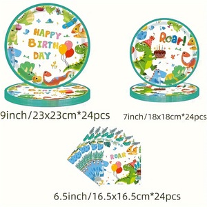 Ensemble de vaisselle jetable <span class=keywords><strong>dinosaure</strong></span> dessin animé pour anniversaire assiettes en <span class=keywords><strong>papier</strong></span> non couché serviettes en <span class=keywords><strong>papier</strong></span> tasses en <span class=keywords><strong>papier</strong></span> décorations de Table de fête - Product Image 5