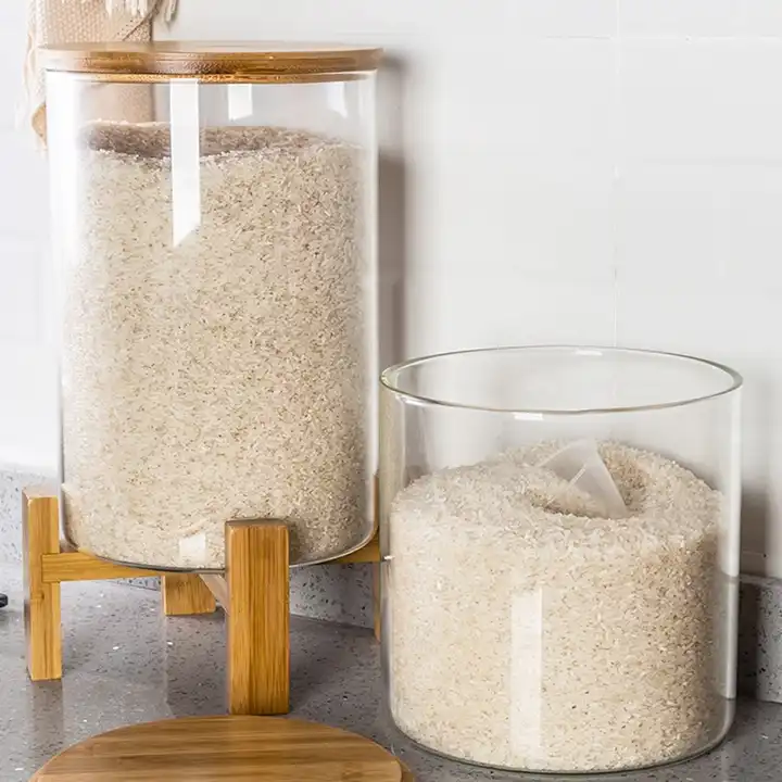 Rice storage and dispenser  Glass food storage containers, Glass food  storage, Cereal containers