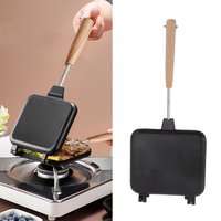 Gaufrier Gaufrier avec 2 poignées en bois détachables Poêle de cuisson pour petit-déjeuner Panini Gaufre
