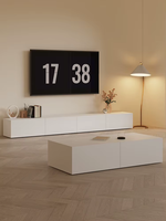 Meuble TV de luxe en bois blanc de style nordique, ensemble table basse crème moderne et minimaliste avec MDF pour petits appartements
