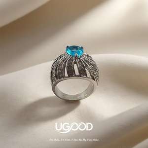 แหวนพลอยหรูหราของ Ugood สร้างขึ้นด้วยซิครอนชุบ18K ดีไซน์โดดเด่นสำหรับงานปาร์ตี้และชุดลำลอง - Product Image 2