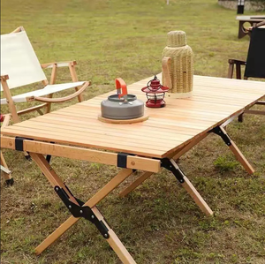 Mesa de camping de madera de pino Mingchan, mesa de rollo de huevo portátil plegable para exteriores, mesas plegables de Picnic para acampar - Product Image 1