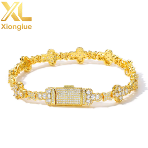 10MM Cross Flower Chain Bracelet <b>Copper</b> Alloy 18K Gold Plated Micro Pave CZ Claw Setting Iced Hop Fashion Jewelry Gift Unisex - Product Image 5