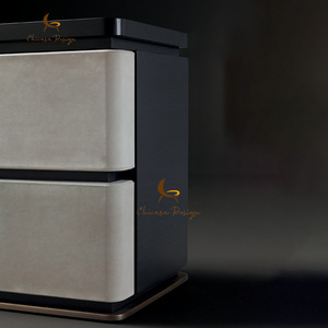 Italian Minimalist Luxury Wooden Nightstand 2 Drawers Slate Top Modern High-end Feel Narrow-sided Bedroom Bedside Storage - Product Image 2