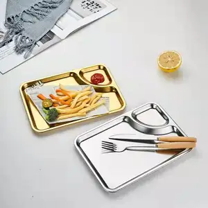 Stainless Steel Korean Fried Snack French Fries Plate Golden Metal Rectangular Food Tray