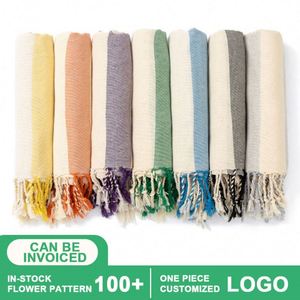 ผ้าขนหนูปักโลโก้ลายทางย้อมสีด้วยเส้นด้ายยุโรปพร้อมพู่ห้อย - Product Image 2