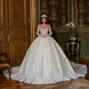 2024 Long Sleeves Ball Gown with Lace Applique Wedding Dresses Bridal Gown Celebrity Dress for Women Vestido De Novia