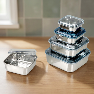 Contenedor de Alimentos Moderno y Clásico de Acero Inoxidable, con Tapa Acrílica Azul y Acabado Brillante, Ecológico, para Almacenamiento en la Cocina - Product Image 2