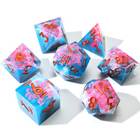 Ensemble de dés polyédriques en résine pour D&D, dés à bords vifs, design floral rose avec police Cooper pour les jeux de rôle Dungeons & Dragons - N42