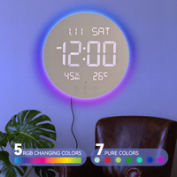 Wohndekor Neon-Glücksbringer Kirchen-Design Runde Tischuhr Schlafzimmer Aufweck-RGB-Nachtlicht Elektronischer Wecker Digitale LED-Riesenwanduhr
