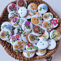 Kancing Kayu 15mm 2 Lubang Warna Putih Motif Bunga Warna-Warni Seri Bunga Cantik Merek Niucky Bebas Nikel untuk Pakaian Anak dan Kerajinan
