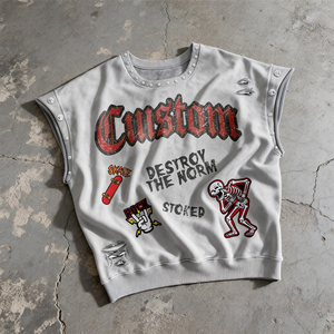 Camisetas sin Mangas Personalizadas con Logotipo, 100% Algodón, Tallas Grandes para Hombre, Estilo Urbano, Vintage, Lavado Ácido, con Pedrería - Product Image 4