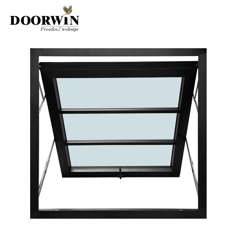 نوافذ من الألومنيوم المزخرفة بتصميم شواية قياسي من الشركة المصنعة Doorwin ، نوافذ سوداء من نوع المظلة الثلاثية