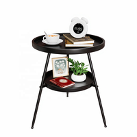Table d'appoint ronde multifonctionnelle à 2 niveaux, table de chevet moderne en métal avec rangement pour le côté du canapé, la chambre, le balcon et les petits espaces