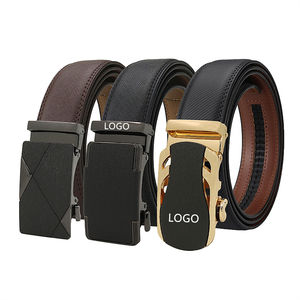 Sabuk Kulit Asli Kustom Bermerek Sabuk Pria Otomatis untuk Kulit Sapi Dapat Mencetak Logo Sabuk Ratchet Pabrik - Product Image 1