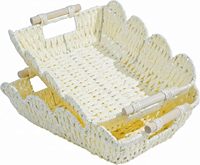 Lot de 2 paniers de rangement modernes pliables en corde tressée avec bord festonné et poignées pour l'organisation des étagères domestiques