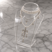 Collier pendentif croix gothique, collier ras du cou à franges multicouches pour femmes, style grunge audacieux