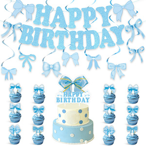 Striscione a tema fiocco blu per compleanno <span class=keywords><strong>bambina</strong></span>, decorazione da appendere per <span class=keywords><strong>torta</strong></span>, per feste di compleanno - Product Image 1